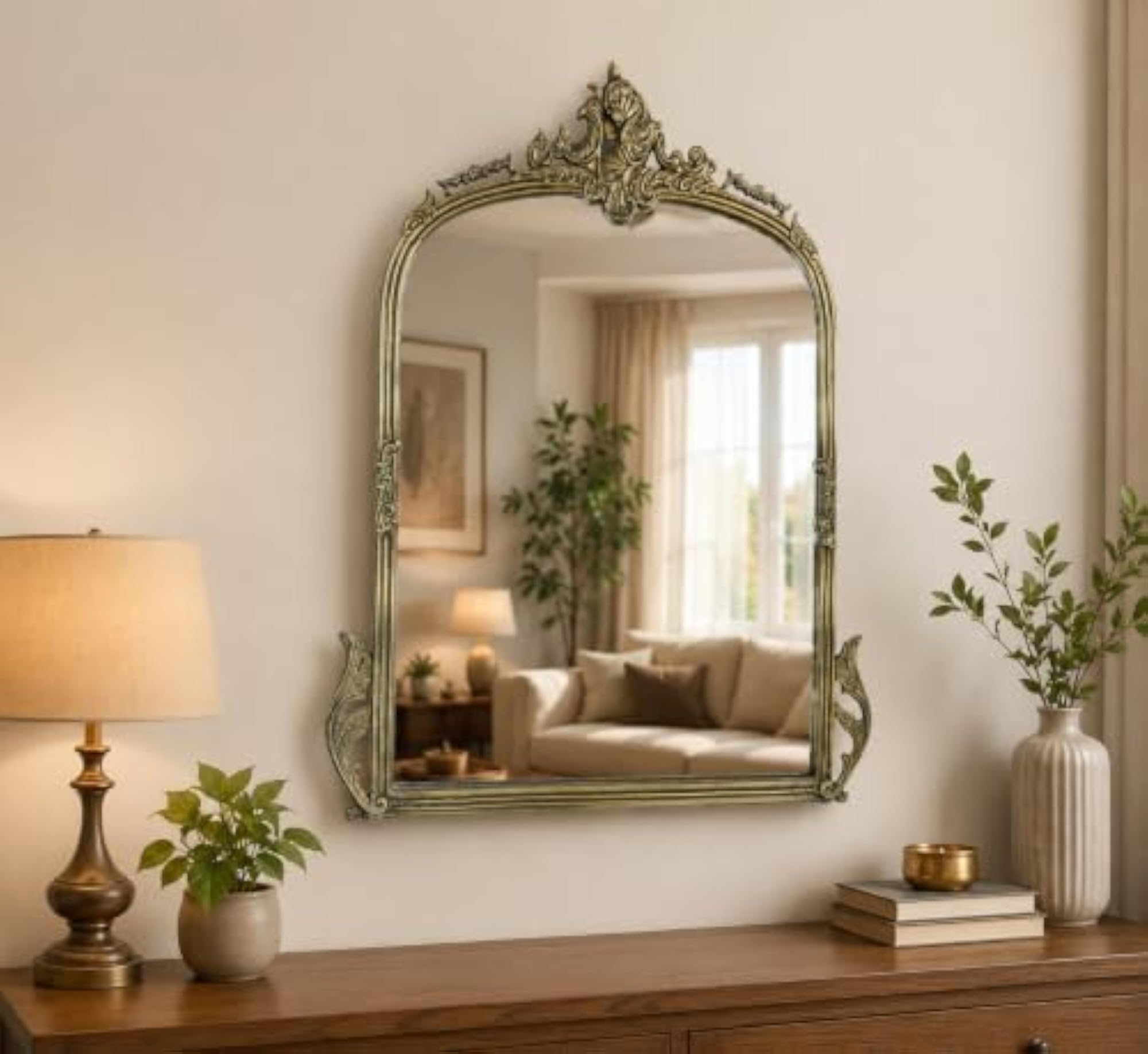 Wall Mirror, 36x24 Inch, Arched, Victorian Style