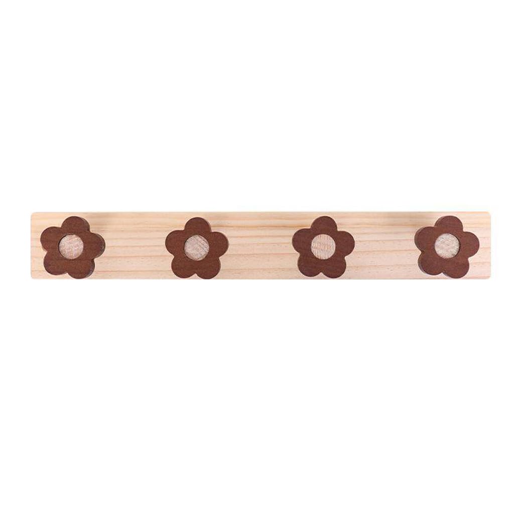 ZHOUXIAO Solid Wood Vertical Coat Rack Wall Mount,Cute Flower Coat Hooks Hanger 4hook