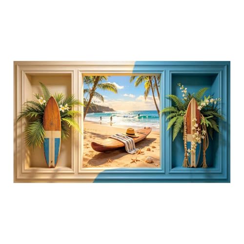 Art mural 3D plage tropicale 50x100cm | Cadre déco salon