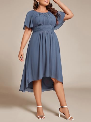 Image of Ever-Pretty Women's Plus Size Formal Wedding Guest Dresses for Curvy Women A Line Chiffon Midi High Low Cocktail Dress