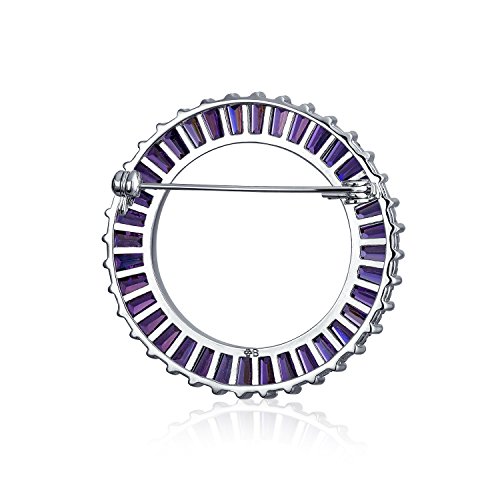 Circle Of Life Baguette Cut Cz Scarf Brooch Pin For Women 6Ct Simulated Amethyst Cubic Zirconia Silver Plated 1.5 Diameter #TOP1