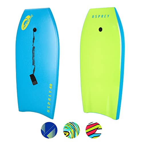 Osprey 40 Bodyboard for Teens and Adults Lightweight Deck Boogie Board with Leash Durable Core for Surfing & Bodysurfing Dark Blue