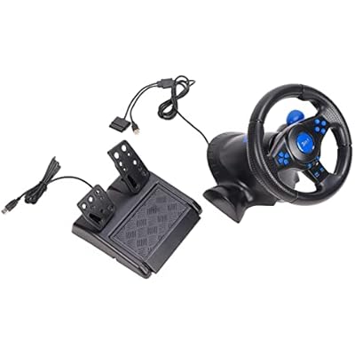 Jopwkuin Multiformat Gaming Steering Wheel with Dual Vibration Pedals - 3 in 1 Racing Wheel for PCs, 3, 2 - Realistic Game Racing Experience