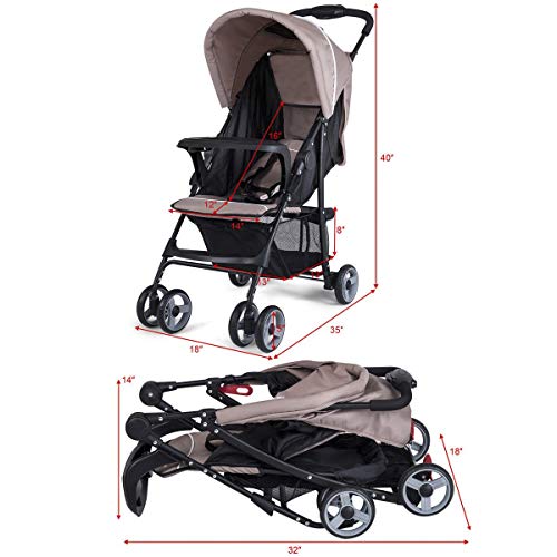 Baby Joy Lightweight Stroller, Compact Toddler Travel Stroller For Airplane, Infant Stroller W/Adjustable Backrest/Footrest/Canopy, 5-Point Harness, Storage Basket, Easy One-Hand Fold, Coffee #TOP6