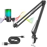 💓[RGB degradado de 7 colores y silencio de una tecla]: el efecto de iluminación suave RGB con cambio automático de microfono profesional hace que su video sea más atractivo cuando se reproduce o se transmite en vivo. También puedes obtener una mejor atmósfera de juego y sumergirte en los efectos especiales del juego. ¡Un botón de silencio de toque rápido en la parte superior ayuda a silenciar el micrófono en un segundo!