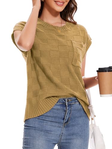 Image of Dimur Womens Sweaters Sleeveless Summer Tank Tops Casual Knit Sweater Vest Crewneck Loose Fit Pullover 2025