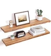 FLYJOE Floating Shelves for Wall Decor, Rustic Solid Elm Wood Floating Shelves Wall Mounted, Wall...