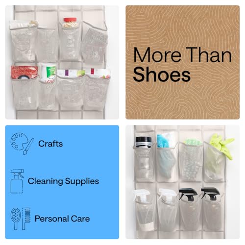 Image of GORILLA GRIP Over the Door Shoe Organizer, 24 Large Pockets, Linen