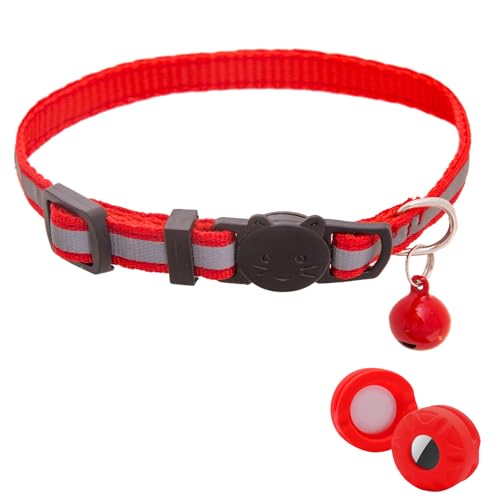 Image of Airtag Cat Collar Breakaway,Safety Kitten Collar with Apple Airtag Holder,Reflective GPS Cat Collar with Bell,Lightweigh Tracker Cat Collars for Girl Boy Cats, Kittens and Puppies (red Reflective)