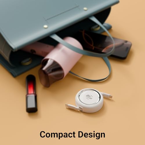 Image of Zebronics Type C - Type C Retractable Cable, 60 Watts, Upto 480Mbps Data Sync, Fast Charging, 1 M, Compatible with iPhone 15 & 16 Series, iPad, MacBook, Samsung, Android (Wattz 60RCC1, White)