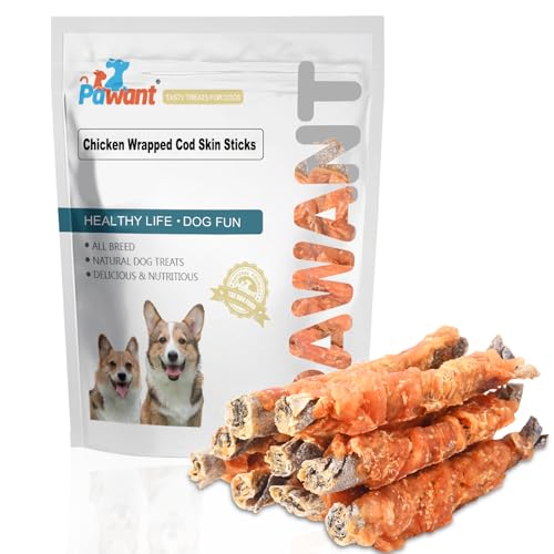 Pawant Chicken Wrapped Cod Skin Dog Treats, 45% Real Chicken & 45% Fish Skin - High Protein Omega-3 Dog Chews for Skin & Coat Health - Rawhide Free, Training Snacks for All Breeds 16oz