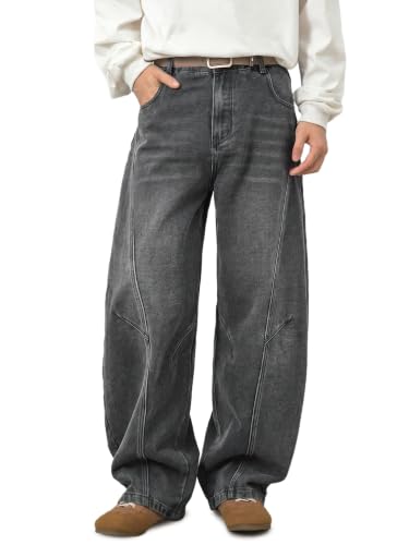 Areant Mens Baggy Hip Hop Jeans Wide Leg Loose Fit Vintage Jeans Relaxed Fit Skater Denim Pants with Elastic Waist Gray Small — view 2