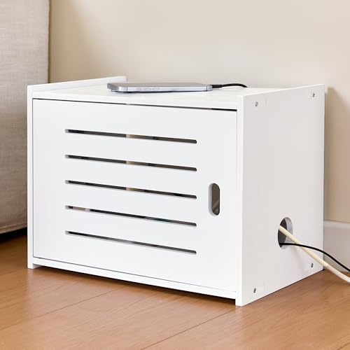 Tristcily WiFi Router Storage Cabinet, Router Cabinet-Wall Mount/Floor Standing Router Storage Box with Cable Management & Ventilation Holes Organizer for Home Office Hotel (White)