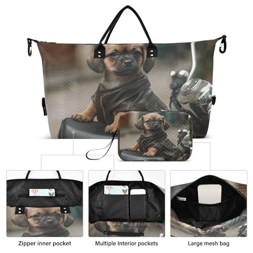 Large Travel Duffel Bag, Dog and Motor Sports Tote Gym Bag, Shoulder Weekender Overnight Bag for Women Men, Carry On Luggage with Toiletry Bags2