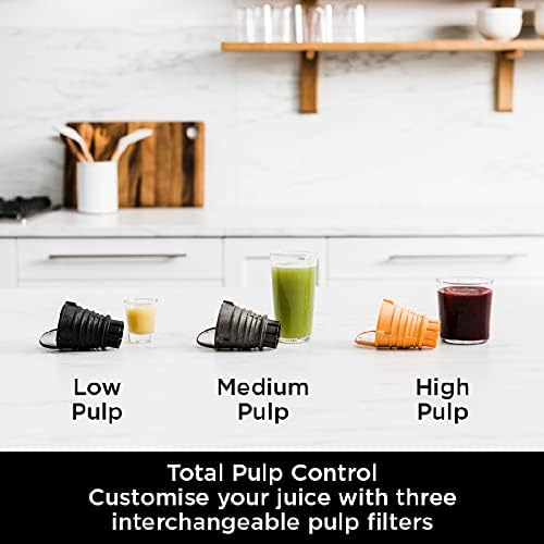 Ninja Cold Press Juicer [JC100UK] Slow Juicer, Masticating Juicer, Total Pulp Control, 500ml, Grey/Black & 2-in-1 Blender with Auto-iQ (BN750UK) 1200 W, 2.1 Litre Jug, 0.7 Litre Cup, Black/Silver
