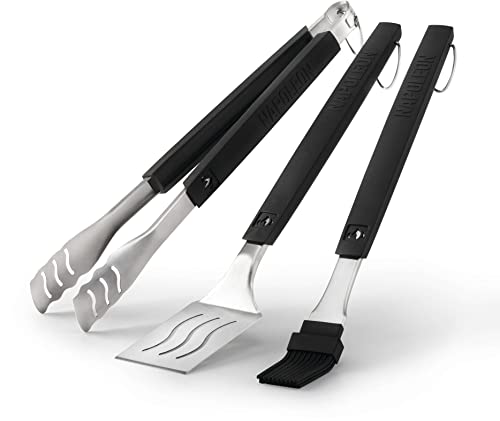 Napoleon BBQ Accessory - Tongs, Spatula, Silicone Basting Brush, Stainless Steel, Ergonomic, Tool Hooks, Easy Locking Tongs