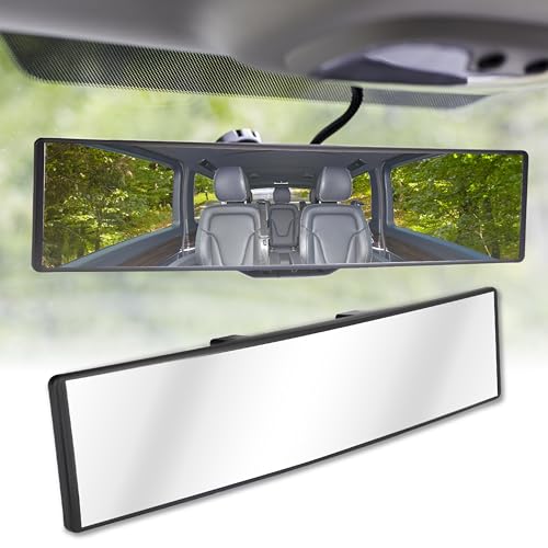 Rear View Mirror, Universal 11.4 Inch Interior Clip On Panoramic Convex Mirrors for Car Accessories, HD Anti Glare Wide Angle and Reduce Blind Spot, Extended Rear View Mirror for Cars, SUVs, Trucks
