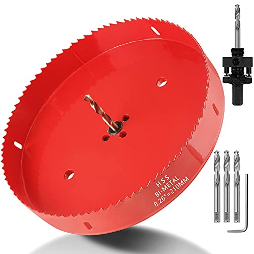 Image of Luomorgo 210mm /8 1 /4 inch Hole Saw with Arbor | 1 1 /4 inch Cutting Depth, HSS Bi-Metal, For Wood Cornhole Boards Plastic Drywall & Metal Sheet