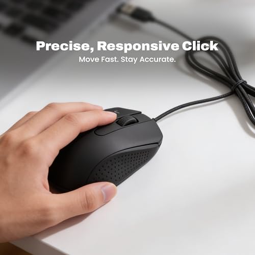Image of EVM Wired Office Mouse USB | 1000 DPI Optical Mouse | Ergonomic Anti-Slip Computer Mouse for Laptop PC | Smooth Tracking | Plug & Play | 1 Year Warranty (M081)