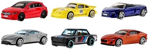 Hot Wheels HLK51 Assortment Set of 6 European Vehicles, Replica Famous Models with Functional Wheels, Collectable, Children's Toy, Ages 3 and Above