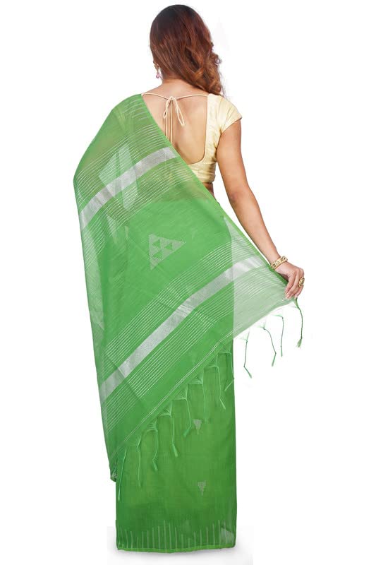 Image of BENGAL HANDLOOM Women's Cotton Linen Slab Sarees with Jaquard Work with Blouse Piece
