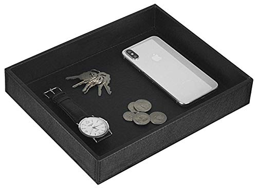 Vixdonos Leather Valet Tray,Bedside Catchall Tray,Nightstand or Dresser Organizer for Perfume,Jewelry,Key,Remote Control,Coffee,10.3 x 8.2 x 1.7 inches(Speckled-Black)