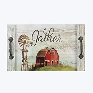 Young's Inc. Gather Barn Serving Tray - 16" W X 10" H - Modern Farmhouse Decor - Lap Trays for Eating Youngs Inc Gather Barn Serving Tray 16 W X 10 H Modern Farmhouse Decor Lap Trays for Eating