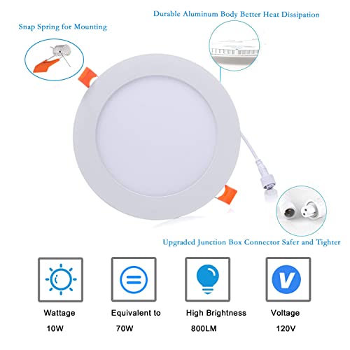 Temgin 6 Pack 5Inch 5Cct Led Recessed Light With Junction Box, 2700K-5000K Selectable, 10W Eqv 70W, 800Lm Dimmable Ultra Thin Led Downlight #TOP4