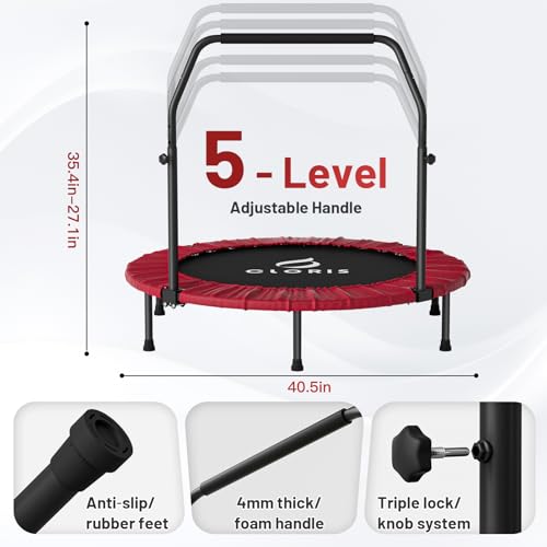 Image of CLORIS Rebounder Trampoline for Adults 40 Inch, 400 lbs Capacity with 5-Level Adjustable Bar, Foldable Mini Indoor Fitness Workout Exercise Equipment Blue