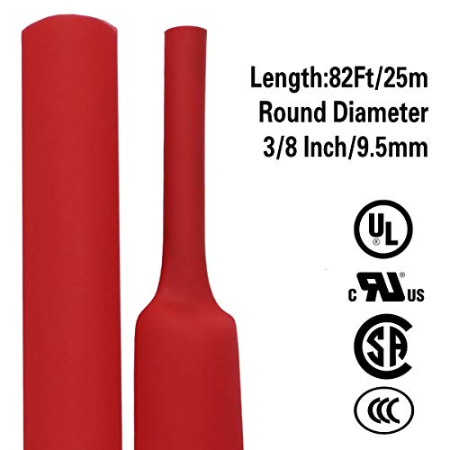 XHF 3/8 Inch(9.5mm) 82 Ft XHF 3:1 Waterproof Red Heat Shrink Tubing Roll Marine Grade Adhesive Lined Shrink Tube, Insulation Sealing Oil-Proof Wear-Resistant Red