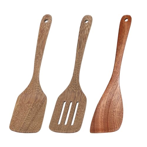3 Pack Wooden Spatula for Cooking 12 Inches Paddle Turner Slotted Spatula Cooking Utensils for Nonstick Cookware Kitchen for Fish Eggs Pancakes