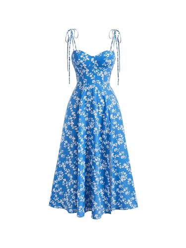 Image of SHENHE Women's Floral Bustier Corset Dress Tie Shoulder Smocked Flowy Boho Long Dress Sundress