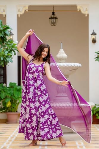 Image of Floral Anarkali Sleeveless Kurta with Dupatta, Maroon and White