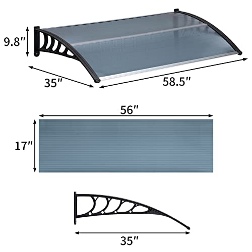 Matico 60" Outdoor Clear Door Awning Patio Window Cover Polycarbonate Rain & Snow Protection, Modern Smoky Gray Hollow Sheet With Uv Protection Cover, Window Door Awning Canopy #TOP2