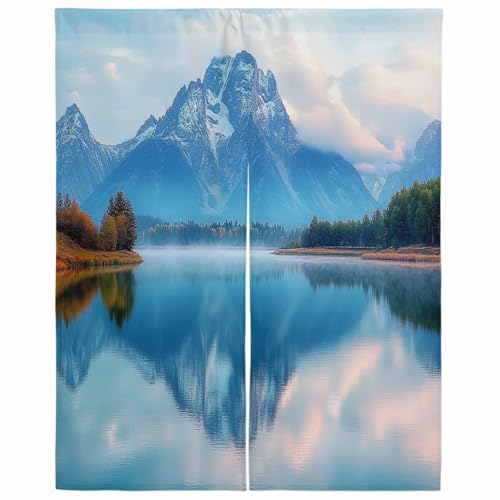 Lalirulero のれん 遮光 幅85x丈150cm おしゃれ 暖簾カーテン 間仕切り 仕切り 防寒 防音 目隠し 厚手 和風 出入り口 グッズ 寝室 玄関 キッチ リビング 春夏秋冬 風景 森 木 湖 もみじの木 雪山