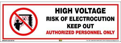 Mr. Safe - High Voltage Risk Of Electrocution Keep Out Authorized Personnel Only Sign Eco Vinyl Sticker (12 Inch X 4 Inch)