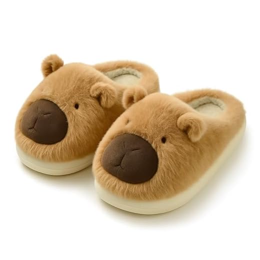 corimori Capybara - Zapatillas de estar por casa para hombre y mujer – Divertidas pantuflas de animales – Mullidas con suela de goma – Zapatos de felpa acogedores, marrón, 36/37 EU
