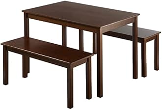 ZINUS Juliet 114 cm Wood Dining Table with 2 Benches | Espresso Solid Wood 3 Piece Set | Easy Assembly
