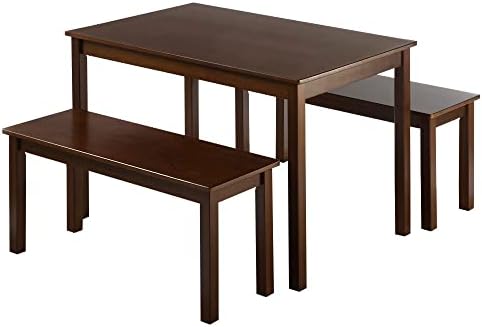 ZINUS Juliet 114 cm Wood Dining Table with 2 Benches | Espresso Solid Wood 3 Piece Set | Easy Assembly