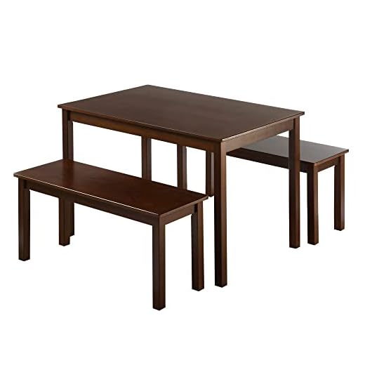 Zinus Juliet Espresso Wood Dining Table with Two Benches / 3 Piece Set