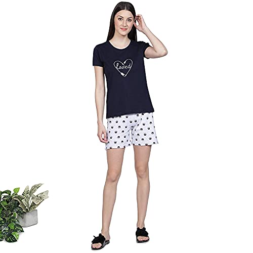 Image of Club A9 Women Cotton Regular Fit T-Shirt and Shorts Night Suit | Two Piece Set (Lime Green)