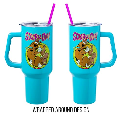Image of Silver Buffalo Scooby-Doo Stainless Steel Tumbler with Handle Featuring Shaggy and Scooby-Doo, Fits in Standard Cup Holder, 40 Ounces (Pack of 12)