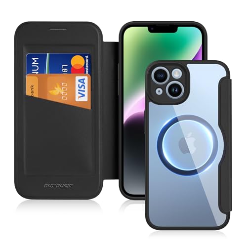 Coque Magnétique iPhone 14/13 DUX DUCIS Étui Cuir et Dos Transparent Noir