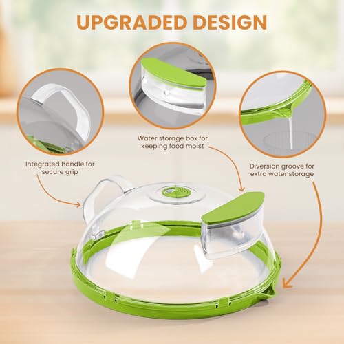 Image of 12 Inch Microwave Splatter Cover, Upgraded Microwave Cover for Food with Water Steamer, Integrated Handle, Splatter Guard, Cookware lid, House Warming Gifts New Home, Green