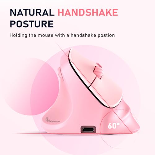 Image of MEETION Left-Handed Ergonomic Mouse, Vertical RGB Wireless Design, Pink | Comfortable vertical grip for left-handed users, rechargeable battery, Bluetooth 5.2 /3.0, USB-A receiver, 4 DPI settings
