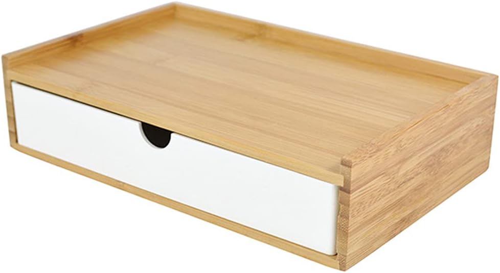WAYUTO 1-Tier Bamboo Desktop Organizer Simple Wooden Tabletop Storage Organization Box Multi-Scene Drawer Units for Home Bathroom Office White 1-Drawer