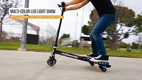 Razor PowerWing Lightshow Caster Scooter  Multi-color LED Lights with 5 AnimatedLight Modes, Inclined Casters for Drifting and Spinning, Black