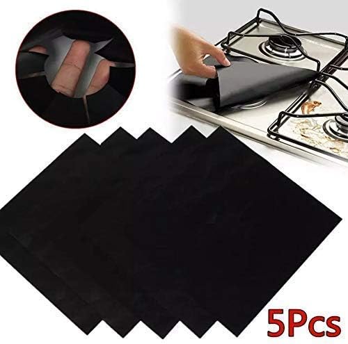 Pinfox 5 Pack Stove Top Gas Burner Bib Liners Covers Stovetop Range Protectors Non Stick Reusable 0.2mm Thick 10.6” x 10.6”