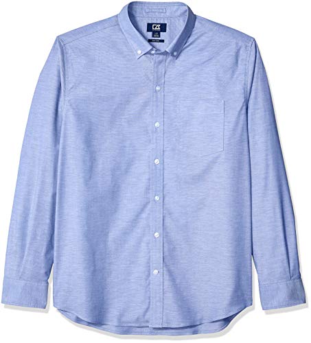 Cutter & Buck Men's Epic Easy Care Stretch Oxford Stripe Button Down Shirt Shirt, French Blue, 4X Big