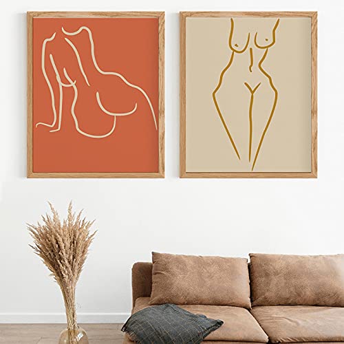 Art corporel abstrait orange brûlé : affiche minimaliste pour salon moderne